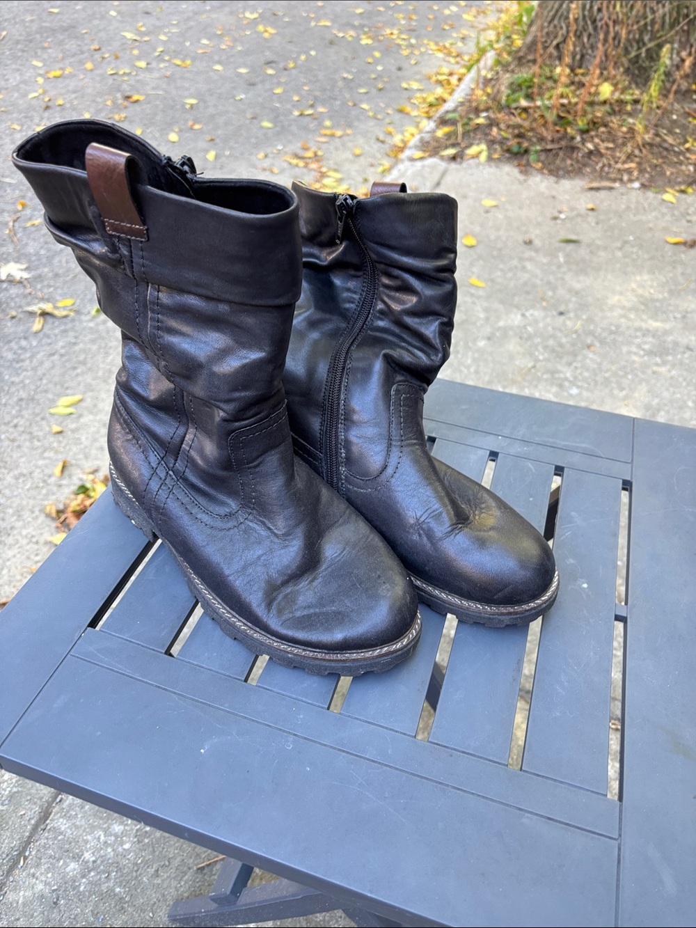 Remonte Black Leather Mid-Calf Slip-On Zip Boots